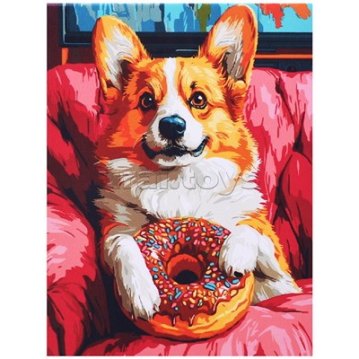 Холст с красками 30x40 по номерам "Пончик для корги" в коробке (30цв.)