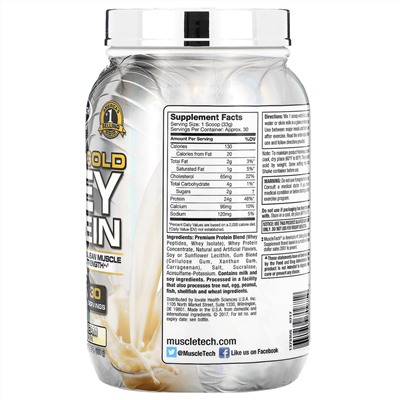 Muscletech, Pro Series, Premium Gold 100% Whey Protein, ванильное мороженое, 998 г (2,20 фунта)