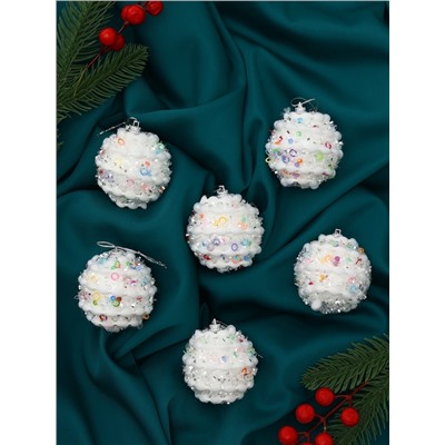 Ёлочные игрушки «Акли», шары новогодние, d=6 см, 6 шт., белый