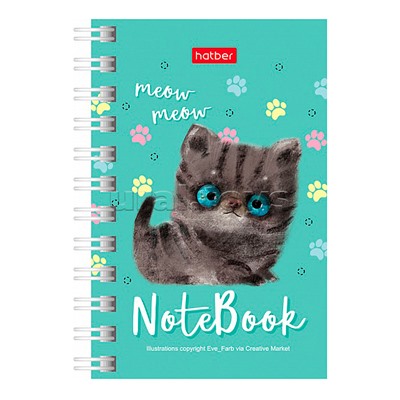 Записная книжка 40л. А7ф "Кошарики" клетка, на гребне