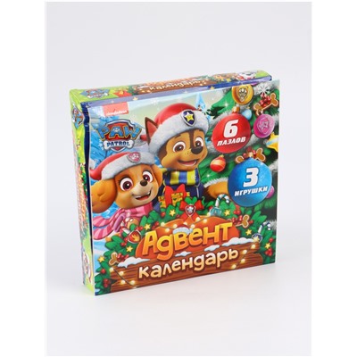 УЦЕНКА Адвент-календарь «Новогодние приключения с Щенячим патрулём», 6 пазлов и 3 игрушки