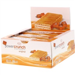 BNRG, Протеиновый энергетический батончик Power Crunch, оригинальная рецептура, соленая карамель, 12 батончиков, 40 г каждый