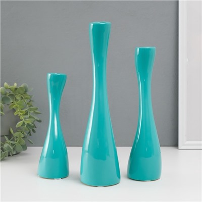 Подсвечник на 1 свечу «Волна», набор 3 шт., d=2.5 см, бирюза, h=20; 25; 30 см