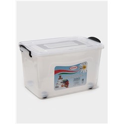 Контейнер для хранения с крышкой, 35 л, 50×31×28 см, на колёсах, прозрачный, ручки МИКС