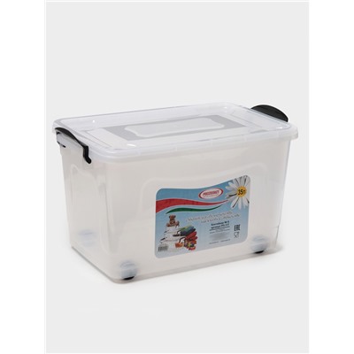 Контейнер для хранения с крышкой, 35 л, 50×31×28 см, на колёсах, прозрачный, ручки МИКС