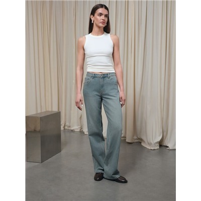 Актуальная коллекция CONTE CON-830 Синие джинсы straight ULTRA-LONG с эффектом зелёного тинта