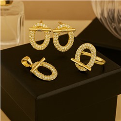 Комплект ювелирной бижутерии Итальянское золото (покрытие желтое 14к) серьги, кулон и кольцо 17 р, вставка: фианиты, цвет: прозрачный, арт.217.408-17