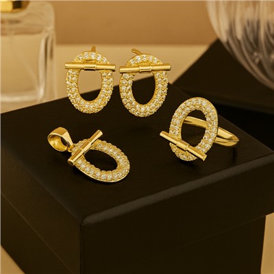 Комплект ювелирной бижутерии Итальянское золото (покрытие желтое 14к) серьги, кулон и кольцо 17 р, вставка: фианиты, цвет: прозрачный, арт.217.408-17