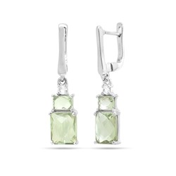Серьги из серебра зеленый аметист, Симпл