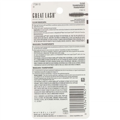 Maybelline, Great Lash, тушь Clear 110, 13 мл