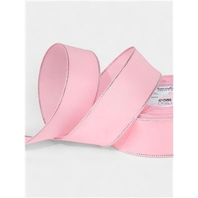 Лента репсовая, с серебряным люрексом, 40 мм, 23±1 м, светло-розовая №004