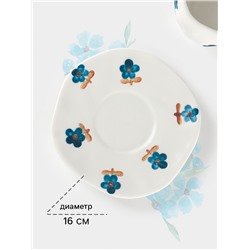 Чайная пара Доляна «Гвоздика», чашка 320 мл, блюдце d=16 см, ручная роспись, керамика, белая