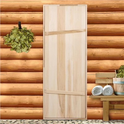 Дверь для бани и сауны, коробка 190×70 см, деревянная, на клиньях, массив, «Добропаровъ»