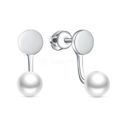 Серьги-пусеты из серебра с культ.жемчугом родированные (трансформеры, 2 в 1) 925 пробы с1608р1005
