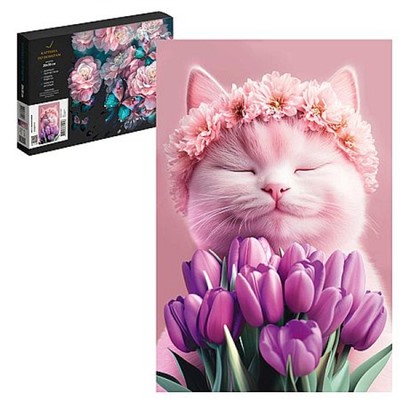 Картина по номерам 20х30 см "КОТ С ТЮЛЬПАНАМИ" живопись с красками и кистью 71246 Феникс