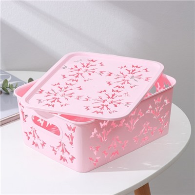 Контейнер для хранения с крышкой «Колокольчики», пластик, 25.5×20×11 см, розовый