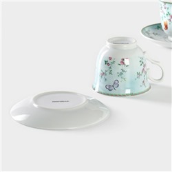 Набор чайный Доляна «Пелагея», 4 предмета: 2 чашки 220 мл, 2 блюдца d=14 см, керамика, зелёный