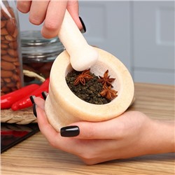 Ступка с пестиком большая, 130 мл, d=8.5 см, h=7 см, пестик 10.5 см, камень, песочная