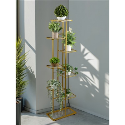Подставка для цветов Greengo, 8 полок, 43×22×141 см, напольная, металл, цвет золотой