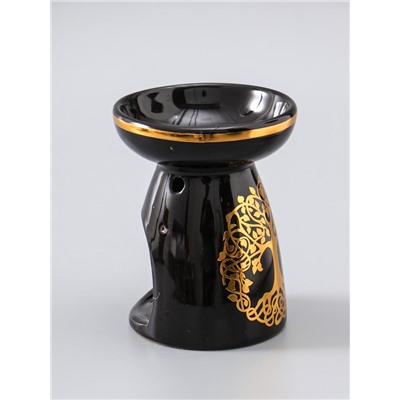 УЦЕНКА Аромалампа керамика "Древо жизни" чёрная с золотом 9,3х9,3х11,8 см