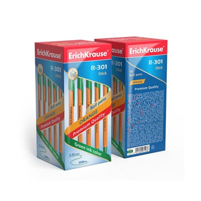 Ручка шариковая R-301 Stick.Оrange зеленая 0.7мм 43197 ErichKrause