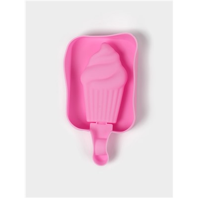 Форма для мороженого Доляна «Капкейк», силикон, 14×7.5×2.5 см, розовая
