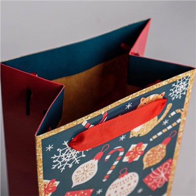 Пакет подарочный новогодний под бутылку «Счастья в Новом году», 13×35×10 см