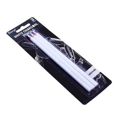 Карандаши угольные, белые, 3 шт. в наборе, средние