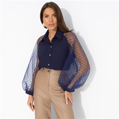 Блуза комбинированная с органзой, Теория красоты (синяя туманность)