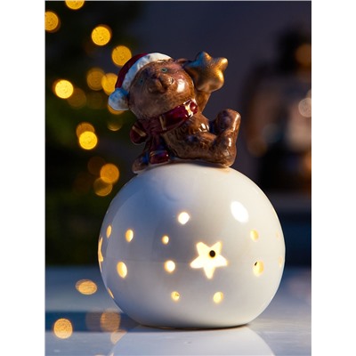 Светодиодная фигура «Медвежонок на шаре», 13.2×8.8×8.8 см, 1 LED, керамика, от батареек LR44×3, тёплый белый свет