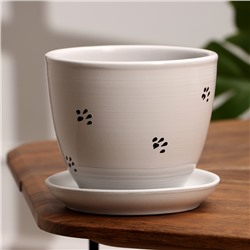 Горшок для цветов «Кот», 1 л, d=15 см, h=13 см, керамика, с поддоном, белый