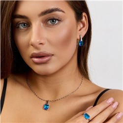 Комплект ювелирной бижутерии коллекция "Дубай" серьги, кулон и кольцо 17 р покрытие посеребрение, вставка: стекло, цвет: голубой, арт.215.532-17