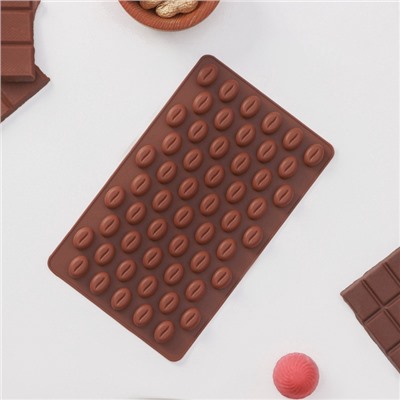 Форма для мармелада Доляна «Кофейные бобы», силикон, 18.5×11×1 см, 55 ячеек (1.6×1.2 см), коричневая
