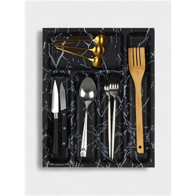 Лоток для столовых приборов в ящик BARONESS «Пегас», 36×29×5 см, 5 отделений, пластик, чёрный