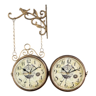 Часы настенные интерьерные «Птичка в клетке», двусторонние, на подвесе, бесшумные, плавный ход, 23×44 см, d=17 см