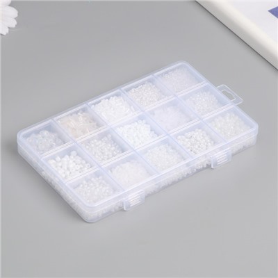 Бисер стекло 6/0, 8/0, 12/0 в шкатулке «Белый», стеклярус, 15.5×9.5×1.6 см