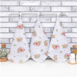 Набор кухонных полотенец Доляна Roses on linen 35×60 см - 3 шт., 100% хлопок, рогожка 164 г/м²