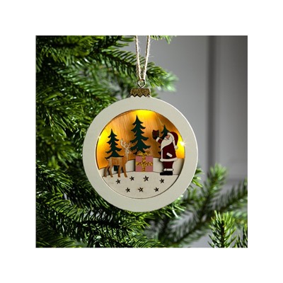 Ёлочная игрушка «Шар с Дедом Морозом», 11×11×1.5 см, от батареек, свечение тёплое белое