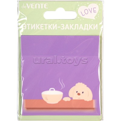 Самоклеящиеся этикетки-закладки "Puppy" пластиковые полупрозрачные, 76x76 мм, 50 листов, сиреневые