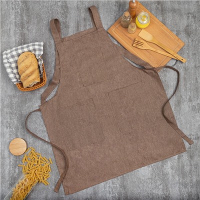 Фартук «Этель. Стиль», коричневый, 60×75 см, 60% п/э, 20% хлопок, 20% лён