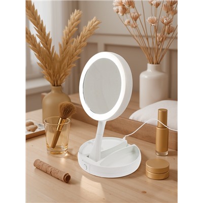 Зеркало Luazon KZ-09, подсветка, настольное, 30 × 16 × 16 см, увеличение х 10, USB, белое