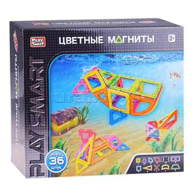 Конструктор магнитный "Цветные магниты" 36 дет., в коробке