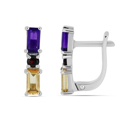 Серьги, аметист , гранат , цитрин, Персефона