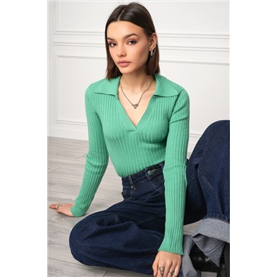 Женский джемпер лапша с воротником поло Happyfox