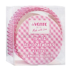 Клейкая лента декоративная "Стразы" розовая, акриловые стразы на полиэтиленовой основе, 16 ммx50 см, картонная втулка, в пакете с блистерным подвесом