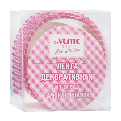 Клейкая лента декоративная "Стразы" розовая, акриловые стразы на полиэтиленовой основе, 16 ммx50 см, картонная втулка, в пакете с блистерным подвесом