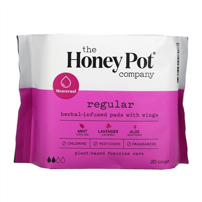 The Honey Pot Company, гигиенические ежедневные прокладки с крылышками, на травяной основе, 20 штук