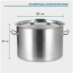 Кастрюля Hanna Knövell, 19 л, d=32 см, h=22 см, толщина стенки 0.8 мм, нержавеющая сталь