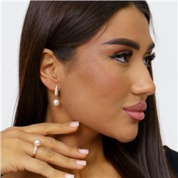 Комплект ювелирной бижутерии коллекция "Дубай" серьги и кольцо, покрытие: позолота, вставка: иск.жемчуг, р-р 17, 32222, арт.214.988-17