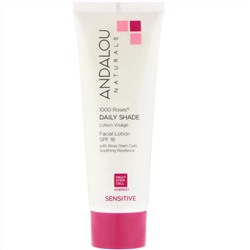 Andalou Naturals, 1000 Roses, солнцезащитный лосьон для лица для ежедневного применения, для чувствительной кожи, SPF 18, 80 мл (2,7 жидк. унции)